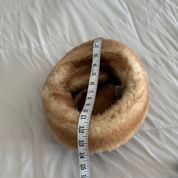 Neutral Tan Suede Bucket Hat with Faux Fur Trim - Picture 7 of 7